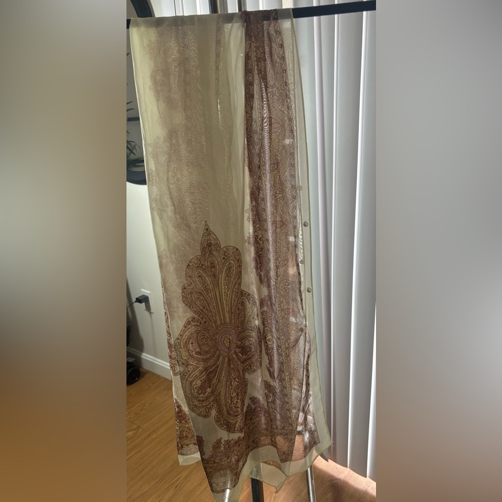 Elegant Cream and Brown Paisley Sheer Scarf